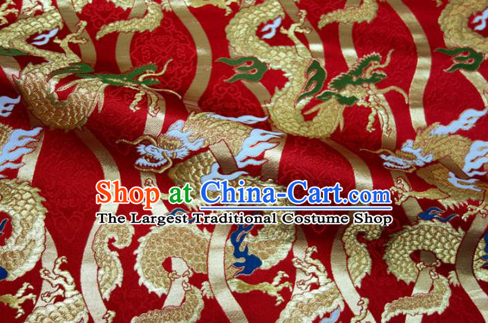 Asian Japanese Nishijin Tapestry Satin Kimono Cloth Fabric Traditional Dragon Pattern Design Red Brocade