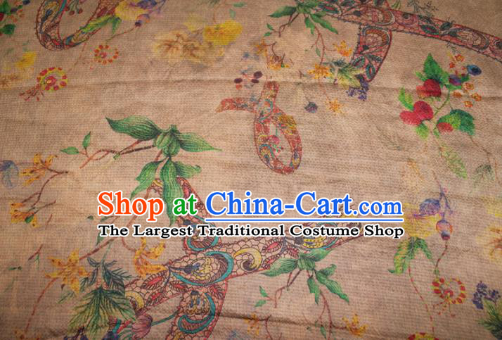 Chinese Traditional Ginger Gambiered Guangdong Gauze Cheongsam Satin Fabric Classical Ribbon Pattern Silk Drapery