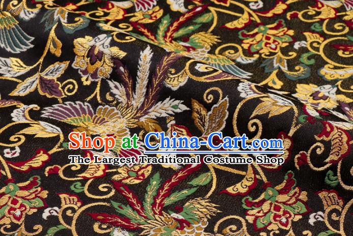 Asian Kimono Cloth Fabric Japanese Nishijin Tapestry Satin Traditional Phoenix Pattern Design Black Brocade