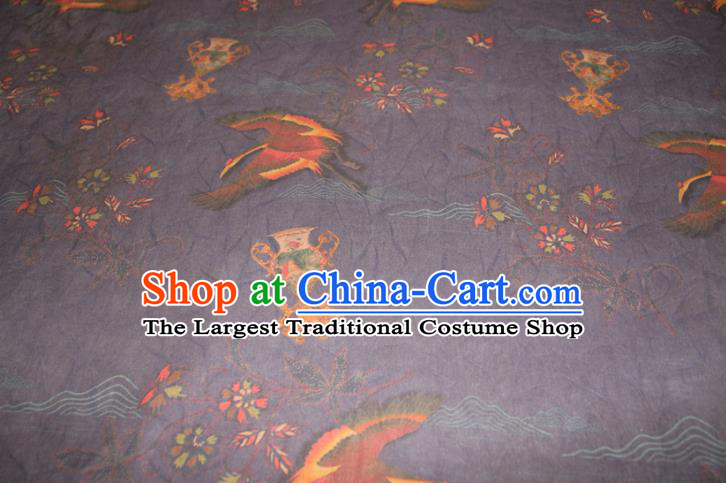 Chinese Cheongsam Nazvy Satin Fabric Traditional Gambiered Guangdong Gauze Classical Wild Goose Pattern Silk Drapery