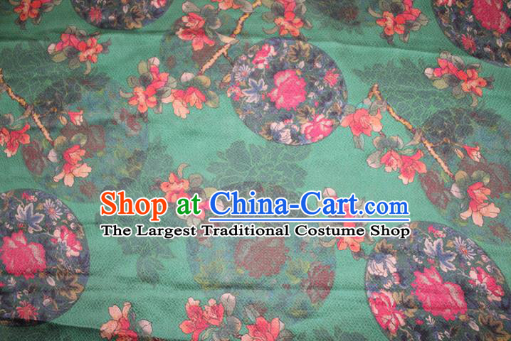 Chinese Traditional Green Gambiered Guangdong Gauze Cheongsam Satin Fabric Classical Rose Flowers Pattern Silk Drapery