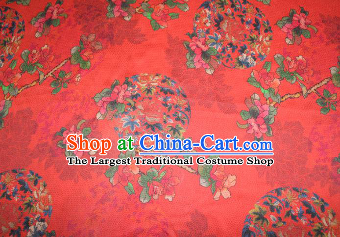 Chinese Traditional Red Gambiered Guangdong Gauze Cheongsam Satin Fabric Classical Flowers Pattern Silk Drapery