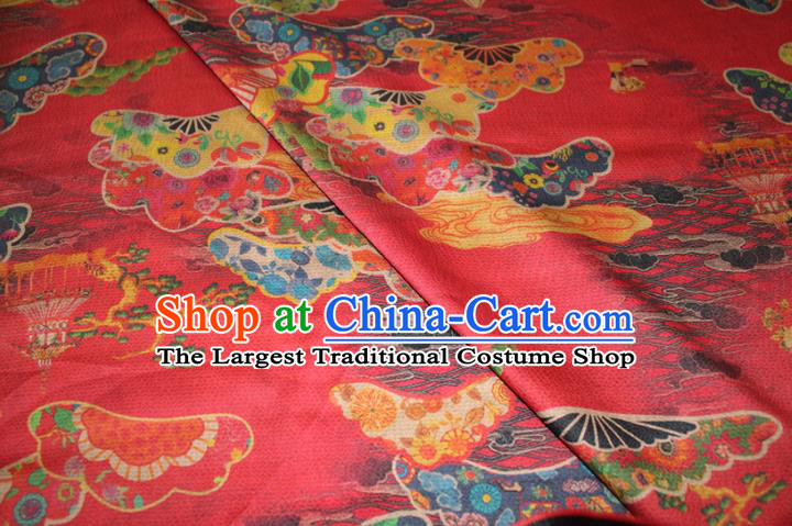 Chinese Cheongsam Satin Fabric Classical Palace Fan Pattern Silk Drapery Traditional Red Gambiered Guangdong Gauze
