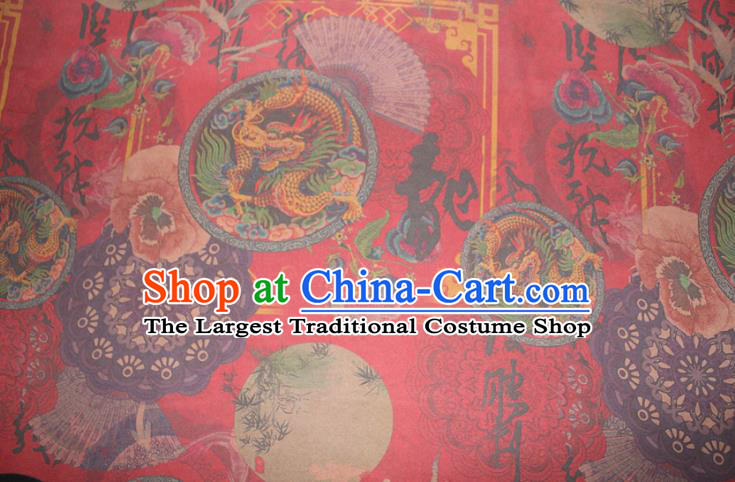 Chinese Cheongsam Red Satin Fabric Traditional Gambiered Guangdong Gauze Classical Bamboo Dragon Pattern Silk Drapery