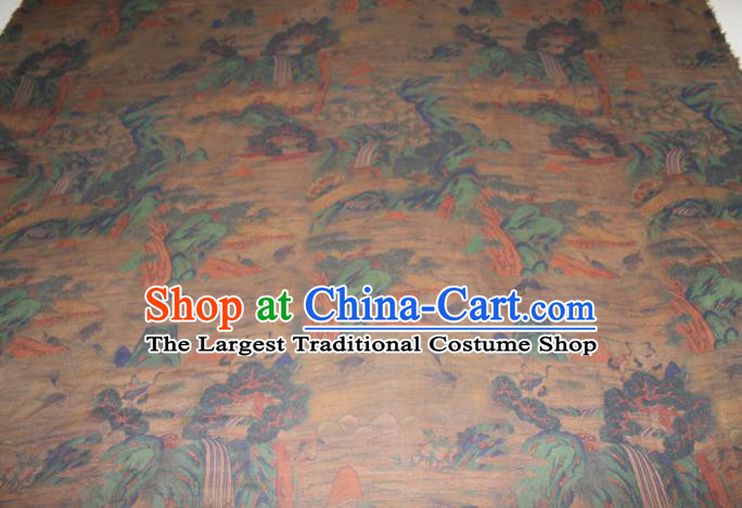 Chinese Cheongsam Red Satin Fabric Traditional Gambiered Guangdong Gauze Classical Lantern Pattern Silk Drapery