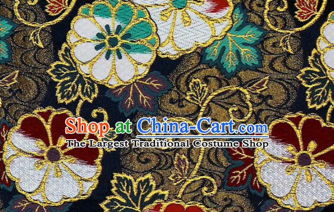 Asian Traditional Sakura Pattern Design Brocade Kimono Cloth Fabric Japanese Navy Nishijin Tapestry Satin