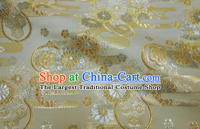 Asian Japanese Nishijin Tapestry Satin Kimono Cloth Fabric Traditional Chrysanthemum Pattern Design Golden Brocade