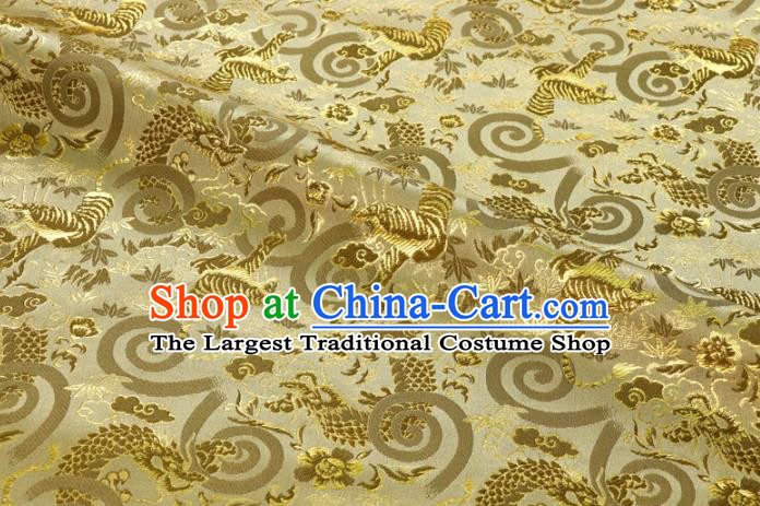 Asian Traditional Dragon Tiger Pattern Design Brocade Japanese Kimono Nishijin Tapestry Satin Golden Cloth Fabric