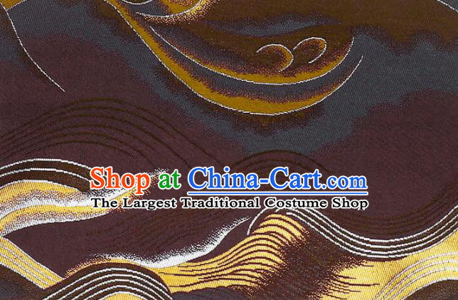 Asian Purple Cloth Fabric Traditional Wave Pattern Design Brocade Japanese Kimono Nishijin Tapestry Satin