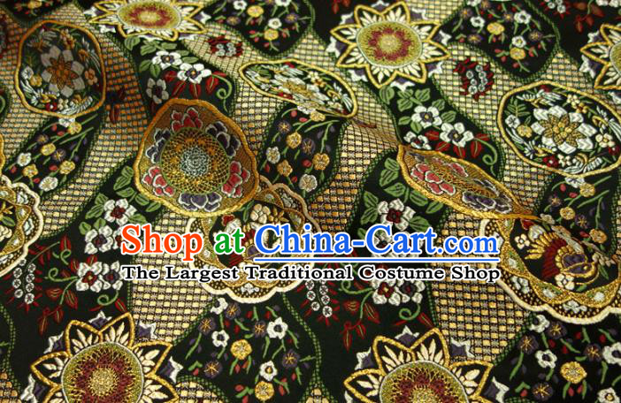 Asian Kimono Black Damask Traditional Pattern Design Brocade Japanese Cloth Nishijin Tapestry Satin Fabric