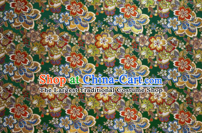 Asian Kimono Green Damask Nishijin Tapestry Satin Fabric Traditional Sakura Pattern Design Brocade Japanese Cloth