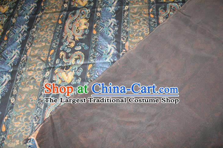 Chinese Classical Dragon Pattern Silk Drapery Traditional Cheongsam Gambiered Guangdong Gauze Navy Silk Fabric