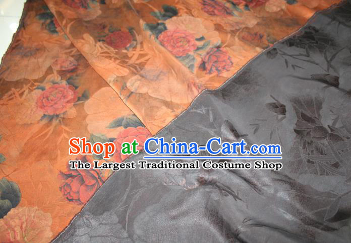 Chinese Traditional Cheongsam Gambiered Guangdong Gauze Silk Fabric Classical Peony Pattern Orange Silk Drapery