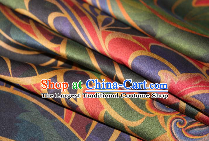 Chinese Traditional Satin Fabric Cheongsam Gambiered Guangdong Gauze Classical Flowers Pattern Green Silk Drapery