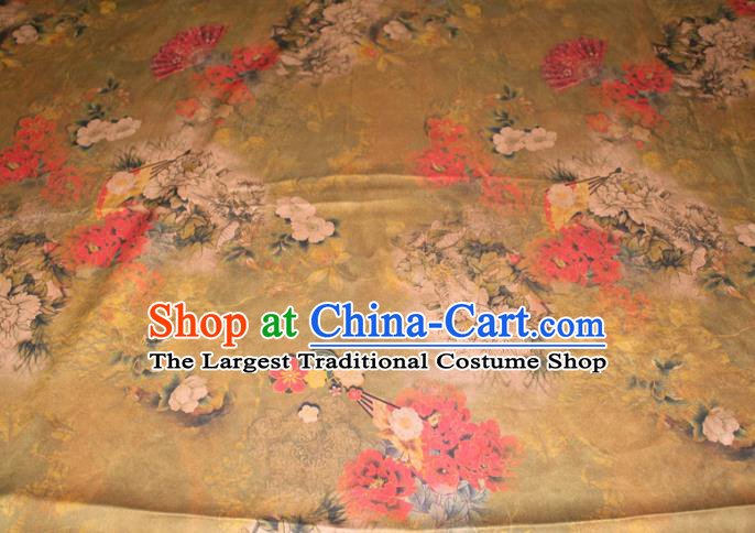 Chinese Traditional Fabric Cheongsam Ginger Gambiered Guangdong Gauze Classical Peony Pattern Silk Drapery