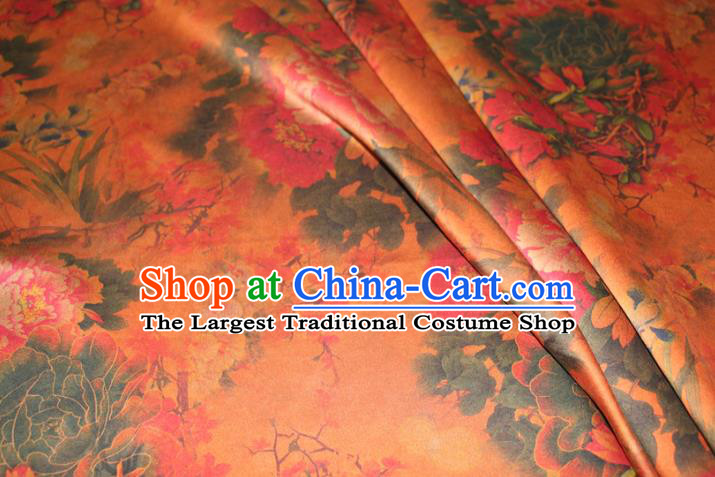 Chinese Cheongsam Classical Peony Orchid Pattern Silk Drapery Traditional Fabric Yellow Gambiered Guangdong Gauze