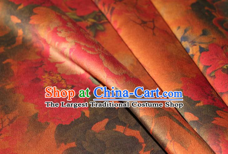 Chinese Cheongsam Classical Peony Orchid Pattern Silk Drapery Traditional Fabric Yellow Gambiered Guangdong Gauze