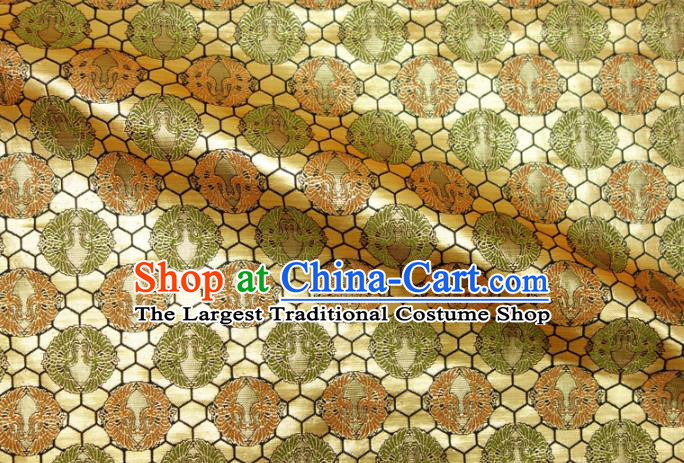 Asian Japanese Nishijin Tapestry Satin Traditional Pattern Design Golden Brocade Kimono Cloth Fabric