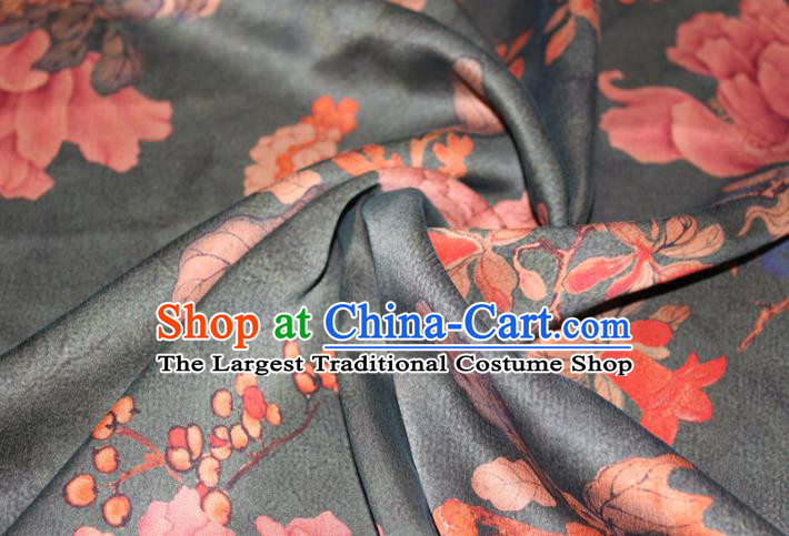 Chinese Traditional Cheongsam Classical Peony Pattern Silk Drapery Atrovirens Gambiered Guangdong Gauze Fabric