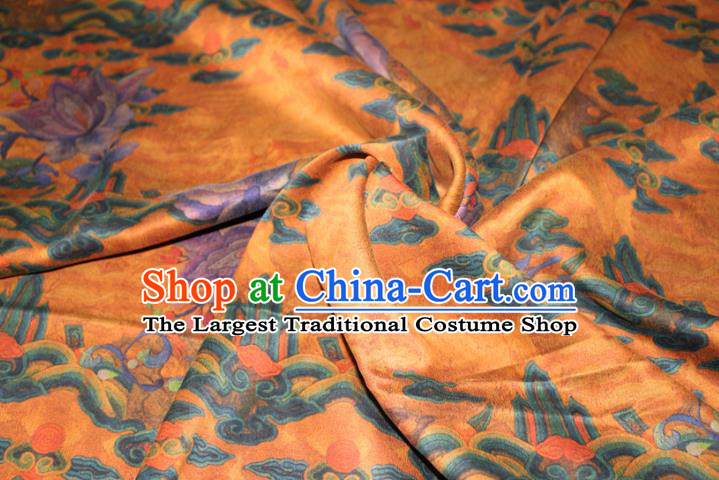 Chinese Traditional Cheongsam Gambiered Guangdong Gauze Fabric Classical Flowers Pattern Orange Silk Drapery