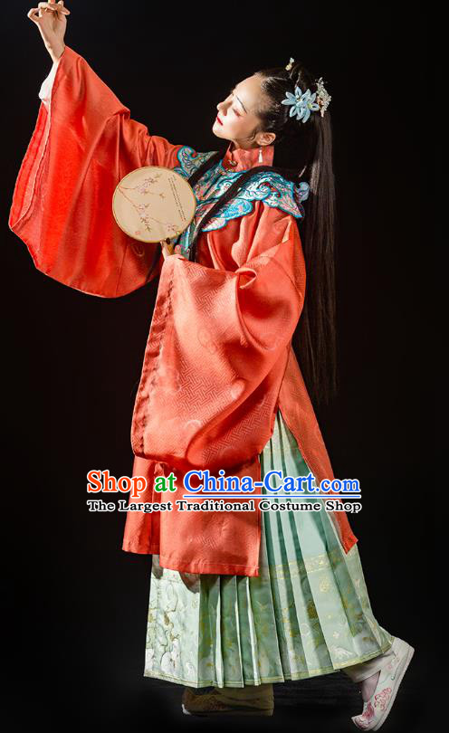 China Ancient Ming Dynasty Royal Princess Historical Costume Traditional Hanfu Clothing Noble Lady Red Gown and Skirt Full Set