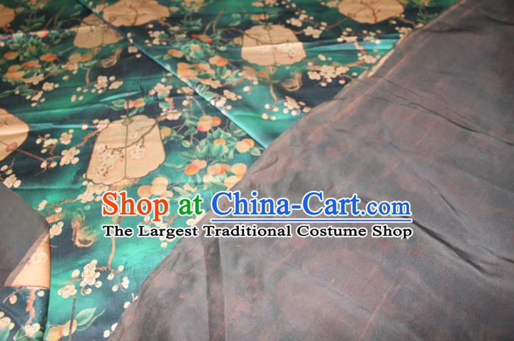 Chinese Classical Plum Fan Pattern Silk Drapery Traditional Cheongsam Fabric Green Gambiered Guangdong Gauze