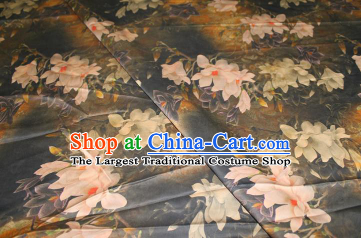 Chinese Classical Mangnolia Pattern Silk Drapery Traditional Cheongsam Gambiered Guangdong Gauze Fabric