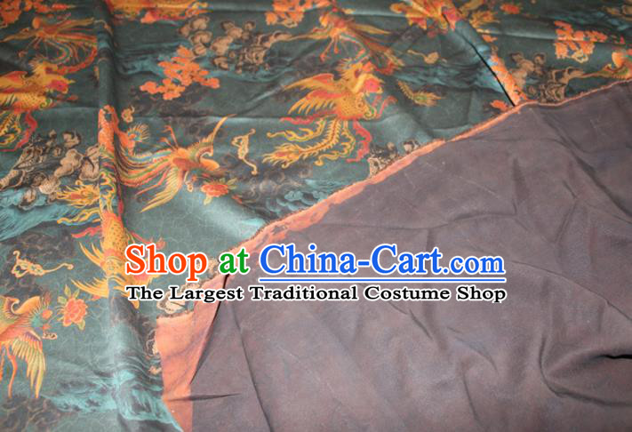 Chinese Traditional Dark Green Gambiered Guangdong Gauze Cheongsam Satin Fabric Classical Phoenix Pattern Silk Drapery