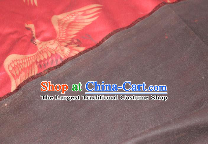 Chinese Traditional Red Gambiered Guangdong Gauze Cheongsam Satin Fabric Classical Cranes Pattern Silk Drapery