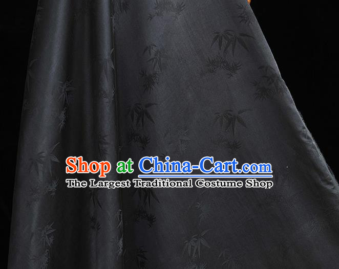 Chinese Classical Bamboo Leaf Pattern Silk Drapery Traditional Gambiered Guangdong Gauze Cheongsam Black Satin Fabric