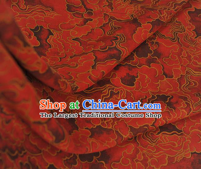 Chinese Classical Clouds Pattern Silk Drapery Traditional Gambiered Guangdong Gauze Cheongsam Red Satin Fabric