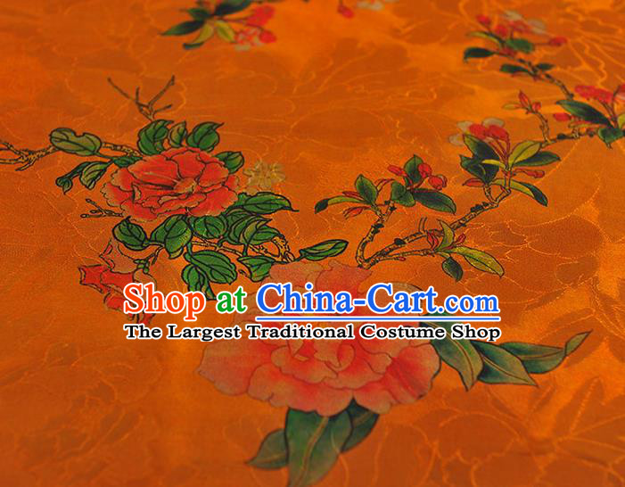 Chinese Classical Begonia Pattern Silk Drapery Traditional Gambiered Guangdong Gauze Cheongsam Jacquard Fabric Orange Satin