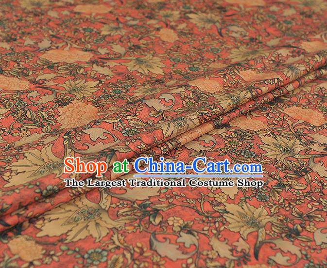 Chinese Classical Flowers Pattern Silk Drapery Traditional Gambiered Guangdong Gauze Cheongsam Jacquard Fabric Red Satin