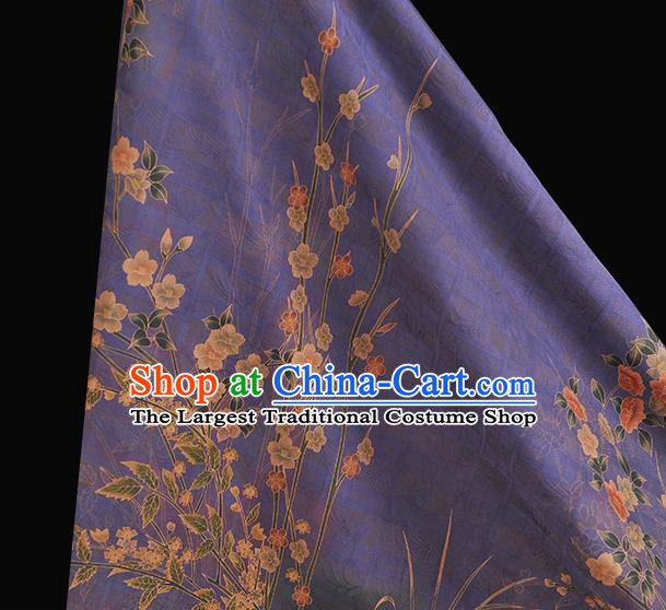 China Classical Jasmine Pattern Purple Silk Fabric Traditional Jacquard Satin Cheongsam Cloth