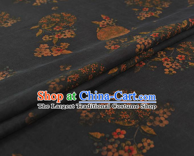 Chinese Classical Plum Blossom Pattern Silk Drapery Traditional Cheongsam Black Silk Fabric Gambiered Guangdong Gauze