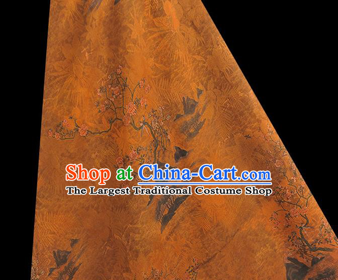 Chinese Classical Peach Blossom Pattern Silk Drapery Traditional Cheongsam Silk Fabric Ginger Gambiered Guangdong Gauze