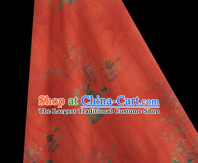 Chinese Red Gambiered Guangdong Gauze Classical Peach Blossom Pattern Silk Drapery Traditional Cheongsam Silk Fabric