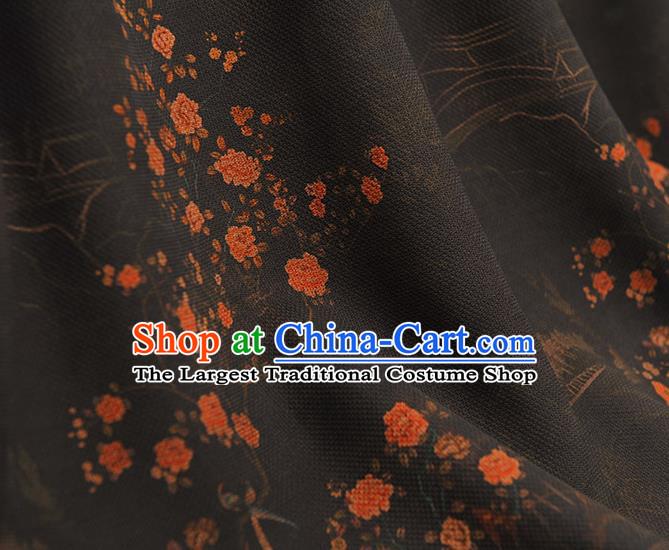 Chinese Black Gambiered Guangdong Gauze Traditional Cheongsam Silk Fabric Classical Peach Blossom Pattern Silk Drapery