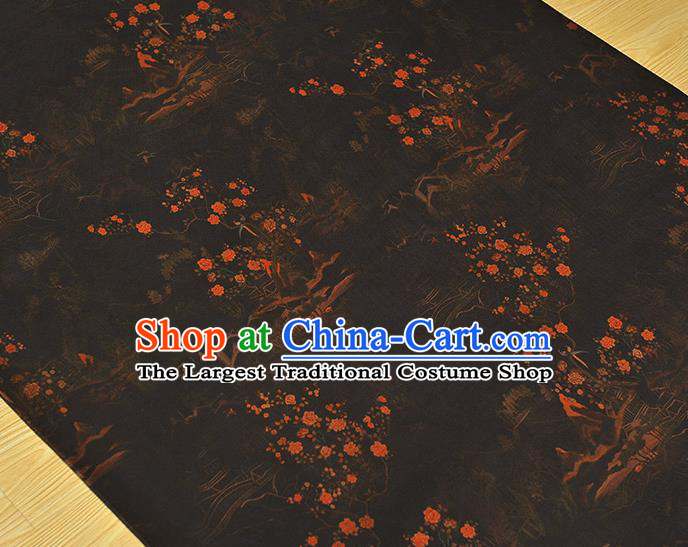 Chinese Black Gambiered Guangdong Gauze Traditional Cheongsam Silk Fabric Classical Peach Blossom Pattern Silk Drapery