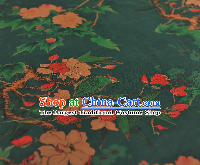 Chinese Green Gambiered Guangdong Gauze Traditional Cheongsam Silk Fabric Classical Begonia Pattern Silk Drapery