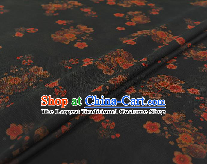Chinese Traditional Black Silk Drapery Cheongsam Silk Fabric Classical Plum Blossom Pattern Gambiered Guangdong Gauze