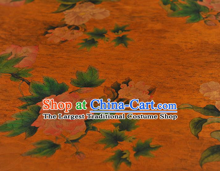Chinese Cheongsam Orange Satin Fabric Traditional Gambiered Guangdong Gauze Classical Peony Pattern Silk Jacquard Drapery