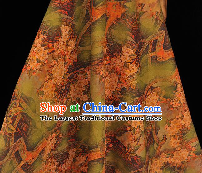 Chinese Classical Plum Blossom Pattern Gambiered Guangdong Gauze Cheongsam Silk Fabric Traditional Light Green Silk Drapery