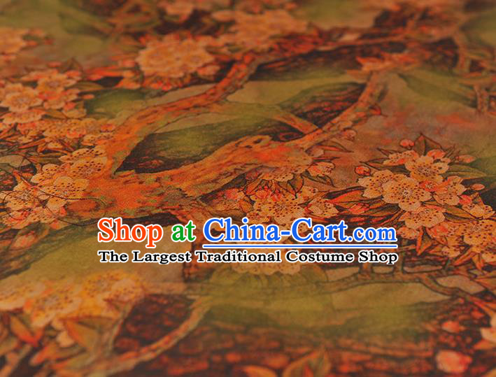 Chinese Classical Plum Blossom Pattern Gambiered Guangdong Gauze Cheongsam Silk Fabric Traditional Light Green Silk Drapery