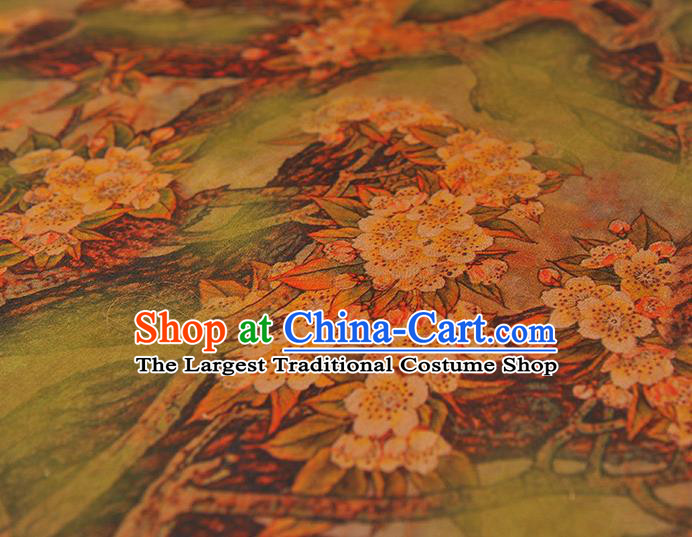 Chinese Classical Plum Blossom Pattern Gambiered Guangdong Gauze Cheongsam Silk Fabric Traditional Light Green Silk Drapery