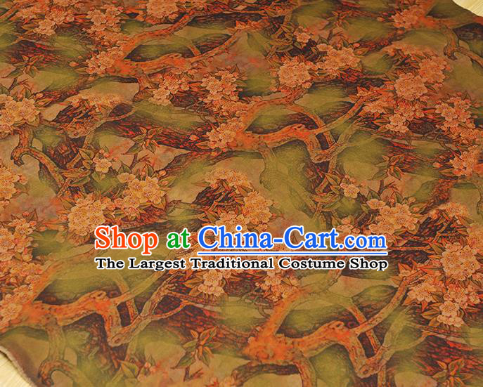 Chinese Classical Plum Blossom Pattern Gambiered Guangdong Gauze Cheongsam Silk Fabric Traditional Light Green Silk Drapery
