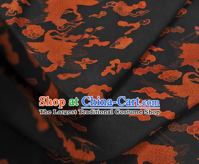 Chinese Cheongsam Silk Fabric Classical Cloud Crane Pattern Gambiered Guangdong Gauze Traditional Black Silk Drapery