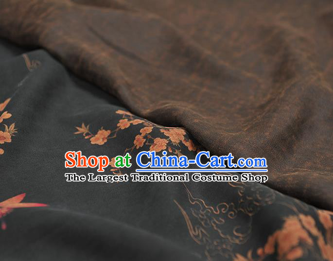 Chinese Classical Plum Butterfly Pattern Gambiered Guangdong Gauze Cheongsam Silk Fabric Traditional Black Silk Drapery
