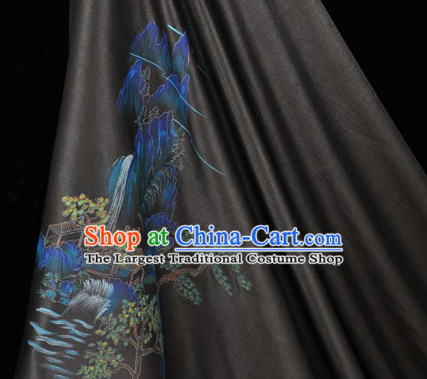 China Classical Landscape Pattern Silk Fabric Cheongsam Cloth Traditional Black Jacquard Satin