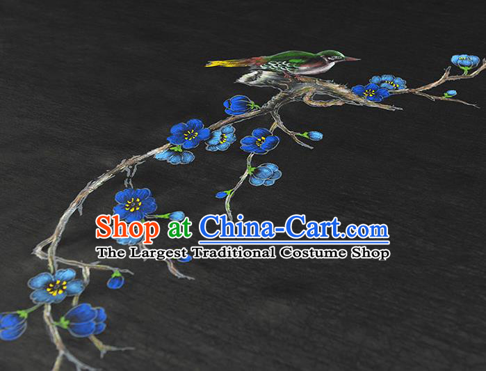 China Classical Printing Plum Bird Pattern Silk Fabric Traditional Black Jacquard Satin Cheongsam Cloth